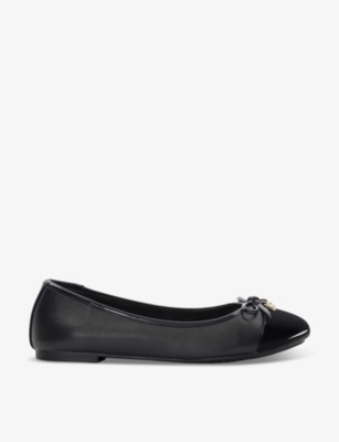 Shop Dune Women's Black-leather Mix Hallo Logo-charm Flat Faux-leather Ballet Pumps