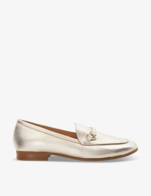 Shop Dune Grandeur Trim-snaffle Leather Loafers In Gold-plain Leather