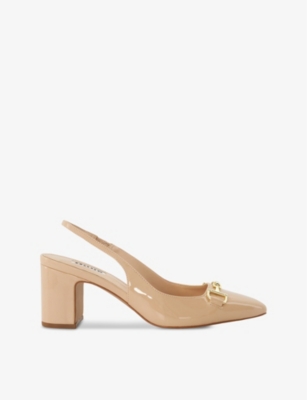 DUNE: Detailed pointed-toe faux patent-leather slingback heels