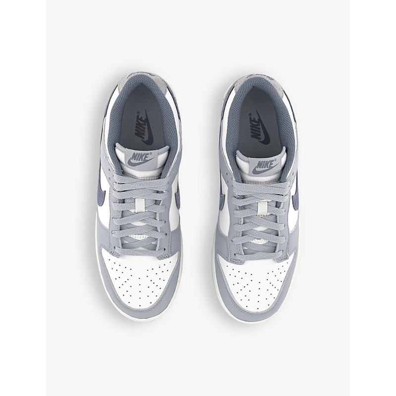 Shop Nike Mens White Light Carbon Plati Dunk Low Panelled Leather Low-top Trainers