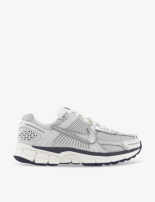 NIKE NIKE WOMENS PHOTON DUST CHROME GRIDI ZOOM VOMERO 5 LOGO-EMBOSSED LEATHER AND MESH LOW-TOP TRAINERS