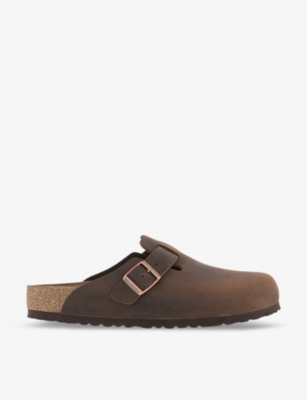 BIRKENSTOCK: Boston logo-embossed leather clogs