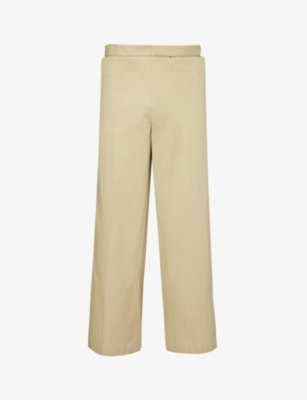 Shop Bottega Veneta Men's Travertine Sailor Pressed-crease Wide-leg Mid-rise Cotton Trousers