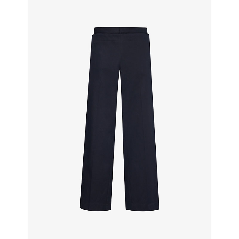 Shop Bottega Veneta Sailor Pressed-crease Wide-leg Mid-rise Cotton Trousers In Midnight Blue