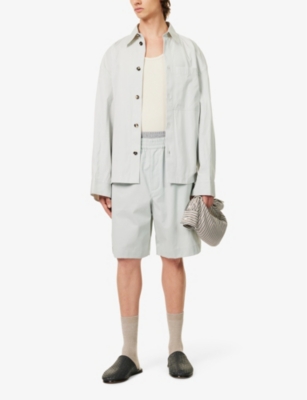Shop Bottega Veneta Men's Cloud Double-waistband Relaxed-fit Cotton-twill Shorts