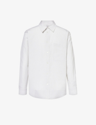 BOTTEGA VENETA: Logo-embroidered oversized cotton and linen-blend shirt