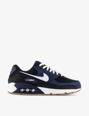 Shop Nike Mens Midnight Vy White Blac Air Max 90 Mesh And Leather Low-top Trainers In Midnight Navy White Blac