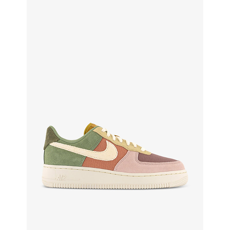 NIKE NIKE WOMENS OIL GREEN PALE IVORY TER AIR FORCE 1 '07 LX PANELLED SUEDE AND CANVAS MID-TOP TRAINERS
