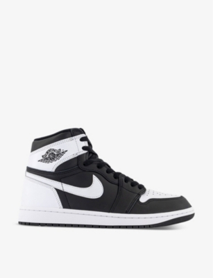 Jordan Mens Black White White Air 1 High Panelled Leather High-top Trainers