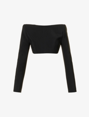 Shop Mugler Women's Black Shoulder-pad Cropped Woven-blend Jacket