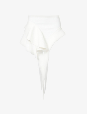 Shop Mugler Women's Warm White Asymmetric-hem Slim-fit Stretch-woven Mini Skirt