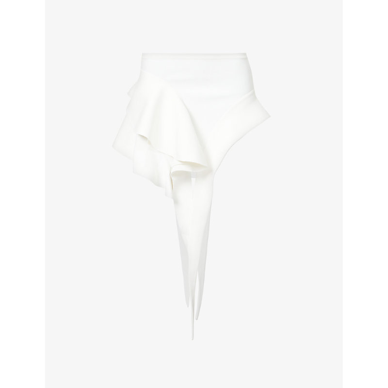 Mugler Womens Warm White Asymmetric-hem Slim-fit Stretch-woven Mini Skirt