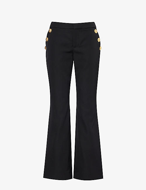 BALMAIN: Button-embellished flared-leg mid-rise wool-twill trousers