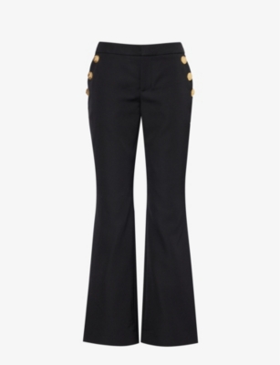 Balmain Womens Noir Button-embellished Flared-leg Mid-rise Wool-twill Trousers