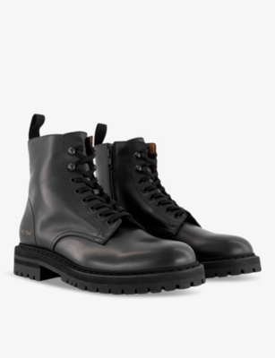Shop Common Projects Men's Black Leather Combat Number-print Leather Ankle Boots