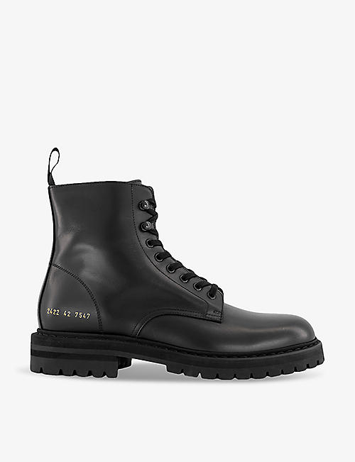 COMMON PROJECTS: Combat number-print leather ankle boots