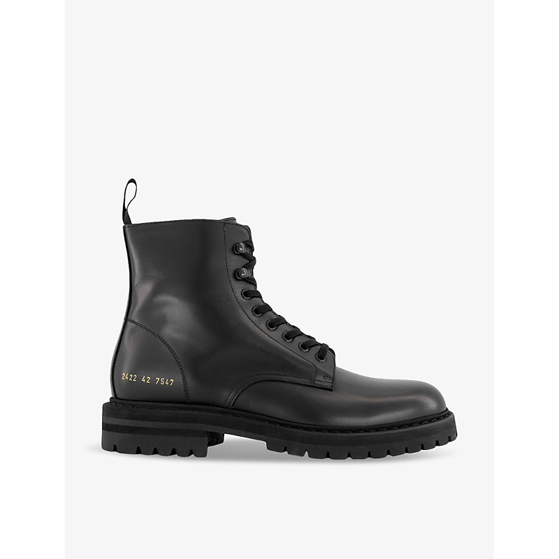 Shop Common Projects Combat Number-print Leather Ankle Boots In Black Leather