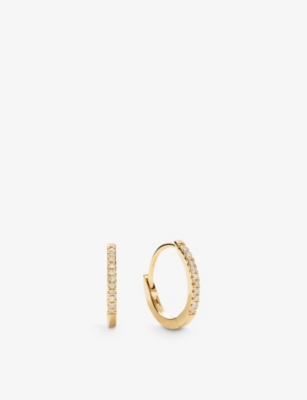 MEJURI PAVÉ 14CT YELLOW-GOLD AND 0.063CT DIAMOND HUGGIE HOOP EARRINGS