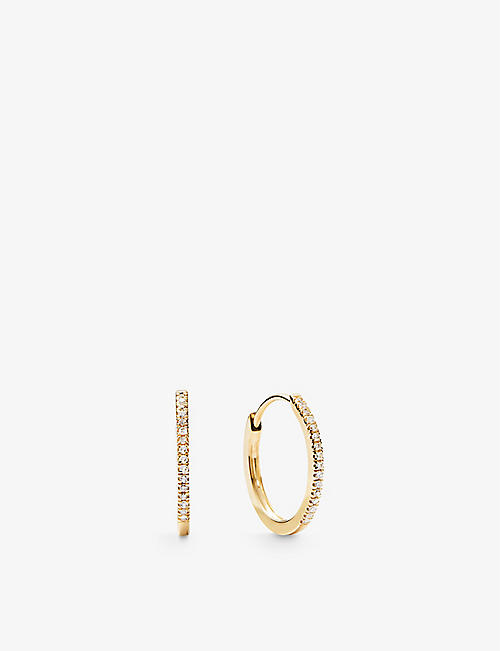 MEJURI: 14ct yellow-gold and 0.0924ct diamond small hoop earrings