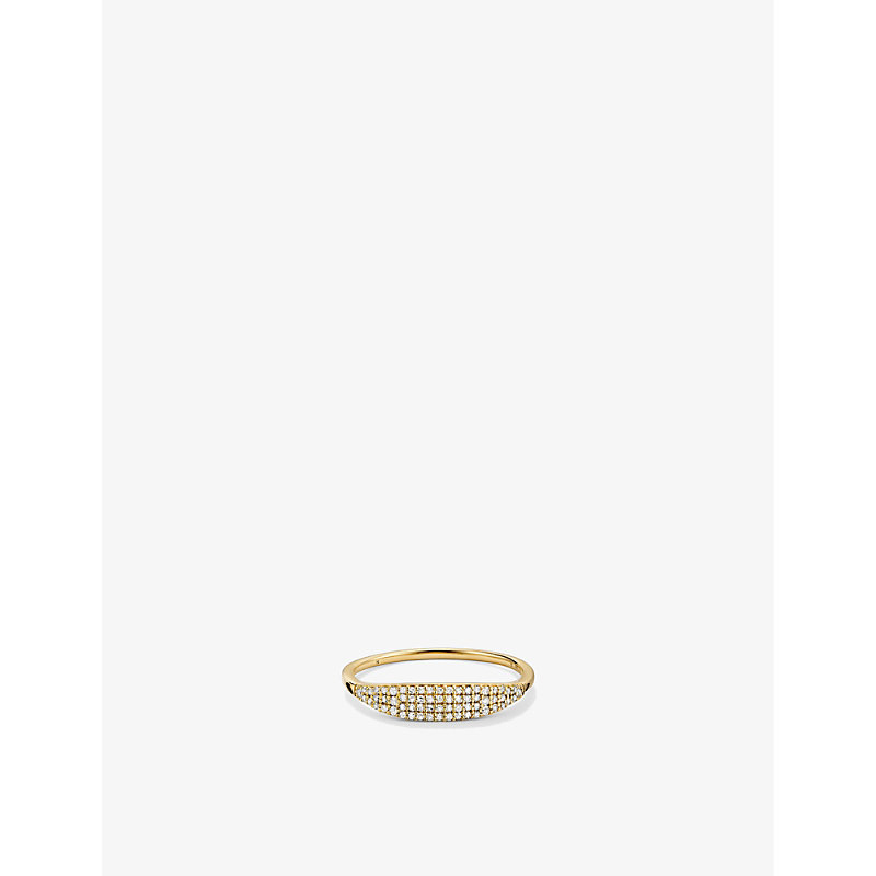 Shop Mejuri Women's Gold Pavé Diamond 14ct Yellow-gold And 0.158ct Diamond Signet Ring