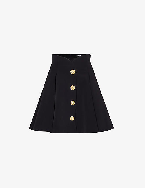 BALMAIN: Button-embellished high-rise crepe mini skirt