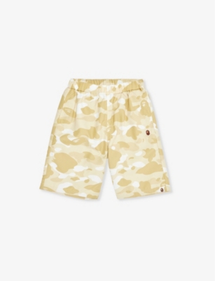 A Bathing Ape Boys Yellow Kids Camo-print Brand-patch Swim Shorts 10-13 Years
