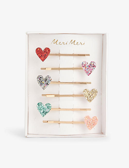 MERI MERI: Heart-shaped glittered pack of six hair slides