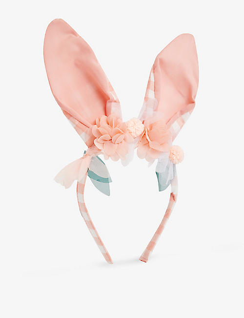 MERI MERI: Bunny-ears floral-appliqué woven headband