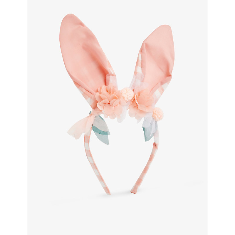 Meri Meri Girls Pink Kids Bunny-ears Floral-appliqué Woven Headband