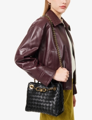 Bottega Veneta Womens Black-m Brass Andiamo Small Leather Top-handle Bag In Black-m Brass