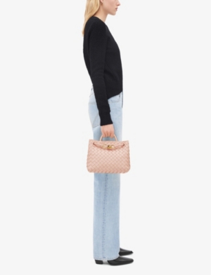 Bottega Veneta Tulip-m Brass-tulip Andiamo Small Leather Top-handle Bag In Tulip-m Brass-tulip