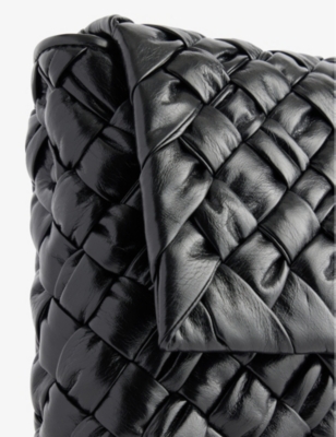 Shop Bottega Veneta Black-silver Borsa Intrecciato Leather Cross-body Bag