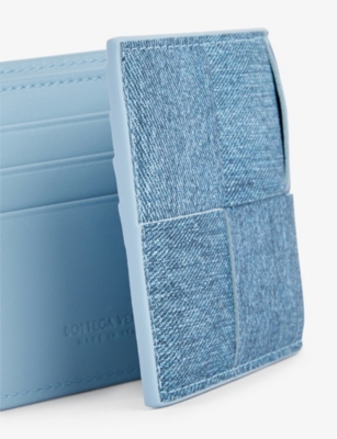 Shop Bottega Veneta Blue Melange/ice-g Intrecciato-woven Denim-print Leather Wallet