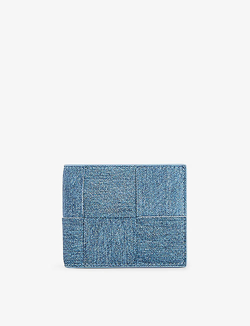 BOTTEGA VENETA: Intrecciato-woven denim-print leather wallet