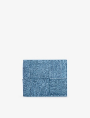 Shop Bottega Veneta Blue Melange/ice-g Intrecciato-woven Denim-print Leather Wallet