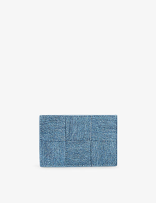 BOTTEGA VENETA: Intrecciato-woven denim-print leather card holder