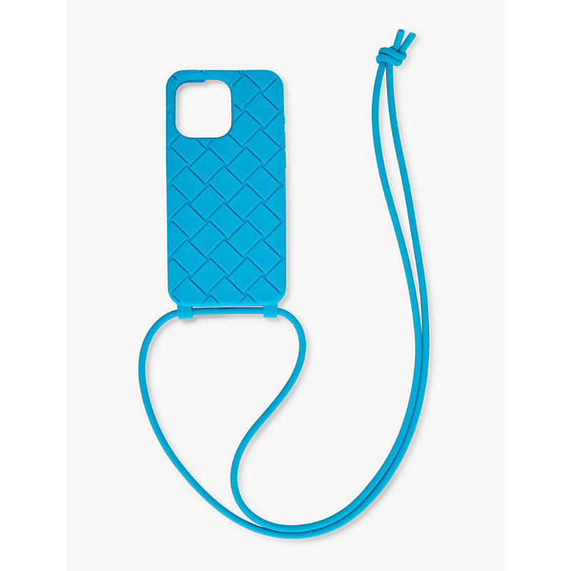 Bottega Veneta Pool Intrecciato Silicone Iphone 15 Case In Blue