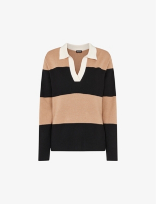 WHISTLES: V-neck striped cotton-blend knitted shirt