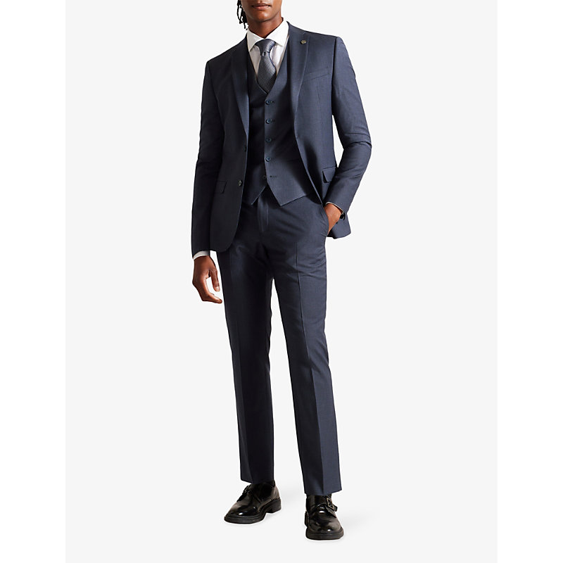 Shop Ted Baker Forbyw Puppytooth-texture Stretch Wool-blend Waistcoat In Navy