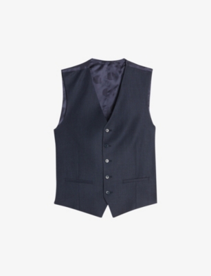 Shop Ted Baker Men's Vy Forbyw Puppytooth-texture Stretch Wool-blend Waistcoat In Navy