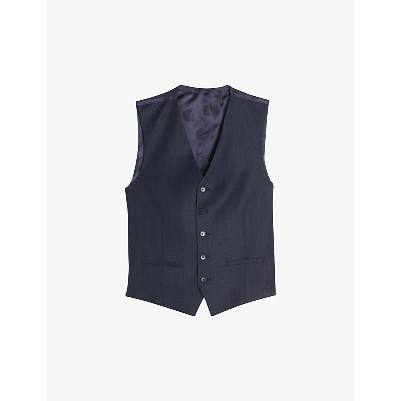 Shop Ted Baker Men's Navy Forbyw Puppytooth-texture Stretch Wool-blend Waistcoat