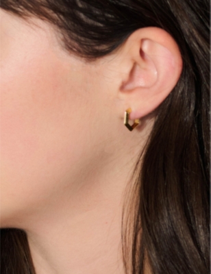 RACHEL JACKSON: Mini bevelled hexagon-shape 22ct gold-plated sterling silver hoop earrings