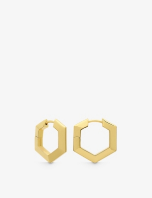 RACHEL JACKSON: Mini bevelled hexagon-shape 22ct gold-plated sterling silver hoop earrings