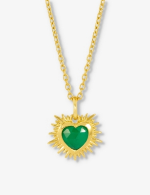 RACHEL JACKSON: May-birthstone green-agate 22ct gold-plated sterling-silver necklace