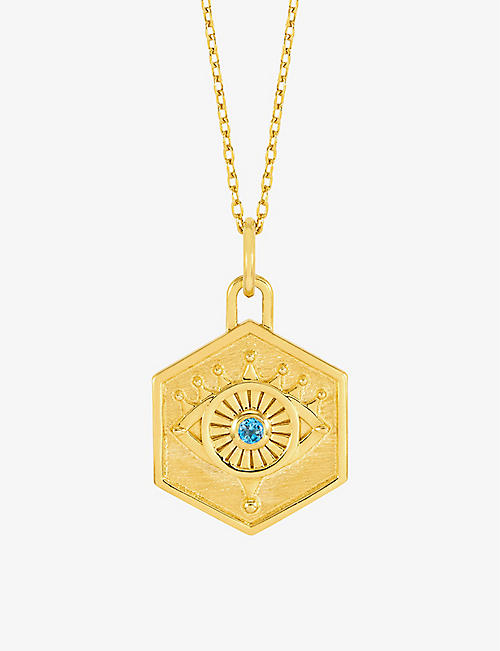 RACHEL JACKSON: Protective Evil Eye 22ct yellow gold-plated sterling silver and blue topaz pendant necklace