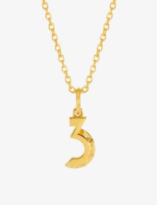 RACHEL JACKSON: Symbolic Number 3 22ct yellow gold-plated sterling silver pendant necklace