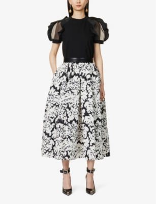 Shop Alexander Mcqueen Women's Black Ivory Graphic-print Woven Midi Skirt