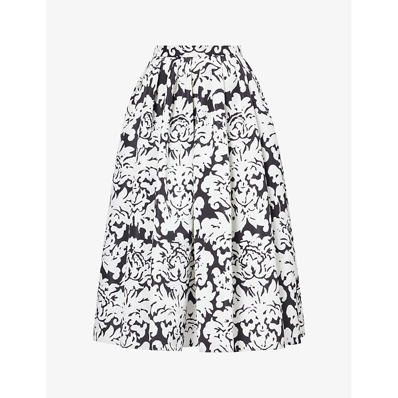 Shop Alexander Mcqueen Women's Black Ivory Graphic-print Woven Midi Skirt