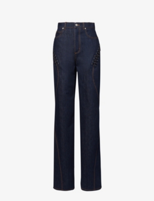 Shop Alexander Mcqueen Women's Dark Cold Wash Straight-leg High-rise Jeans