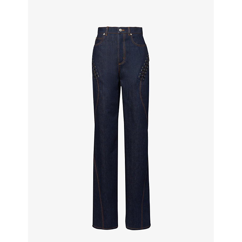 Shop Alexander Mcqueen Womens Dark Cold Wash Straight-leg High-rise Jeans